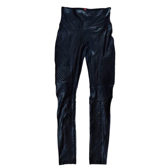 Spanx Women’s Sz M Black Faux Leather Moto Leggings Pants Pull On - Picture 3 of 12